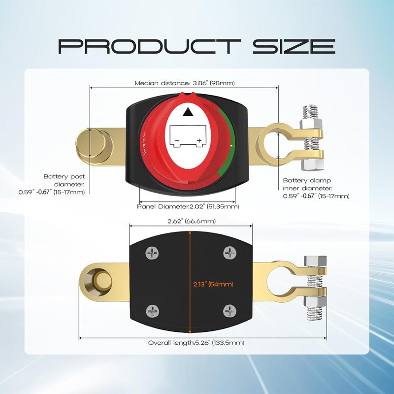 cnaodun Top Post Battery Disconnect Switch, Battery Cut Off Switch 12-48V Heavy Duty Battery Shut Off for Car RV Boat and Vehicle(On/Off) - Image 2